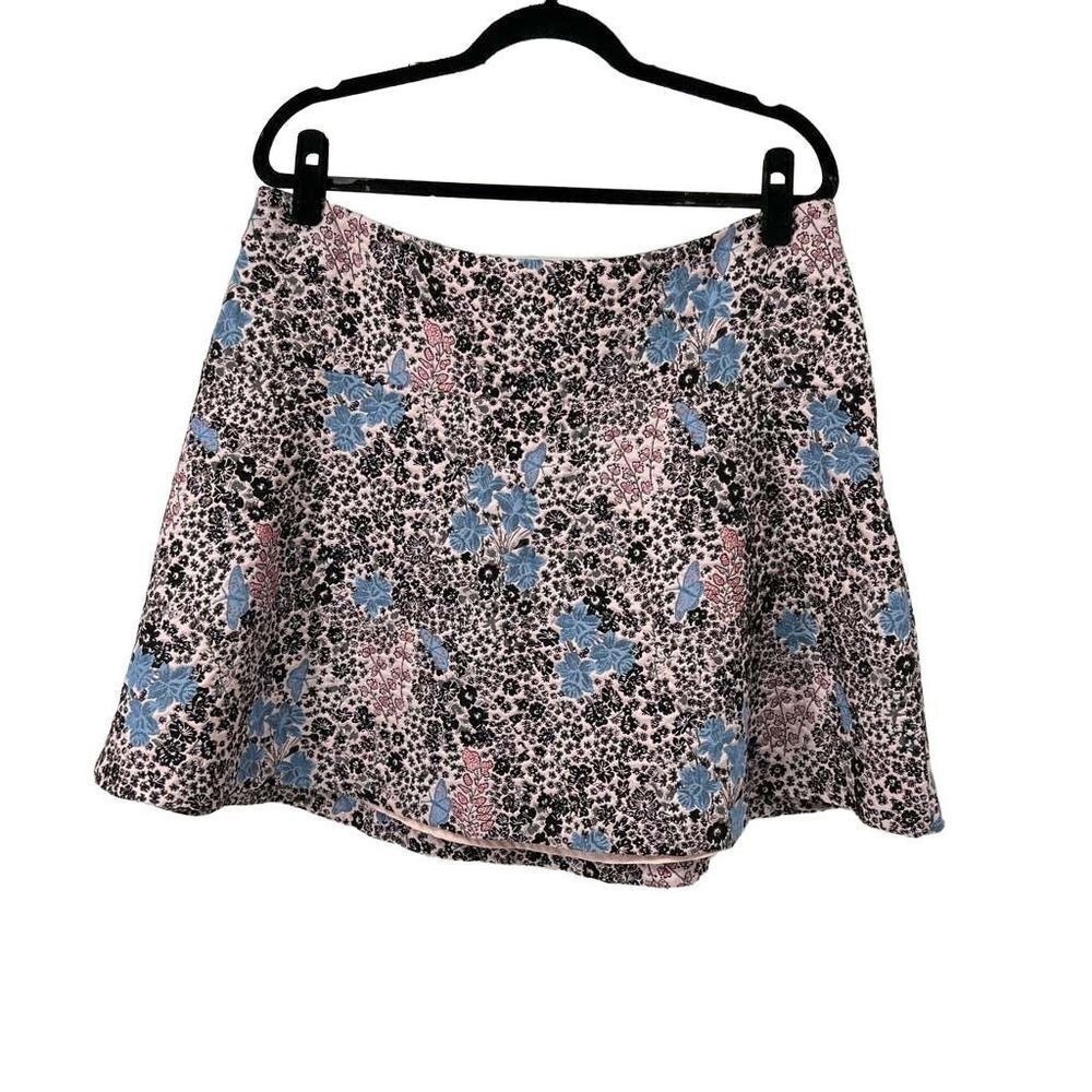 Loft‎ Pink & Blue Floral Butterfly Print Mini A Line Skirt Womens 16P Petite